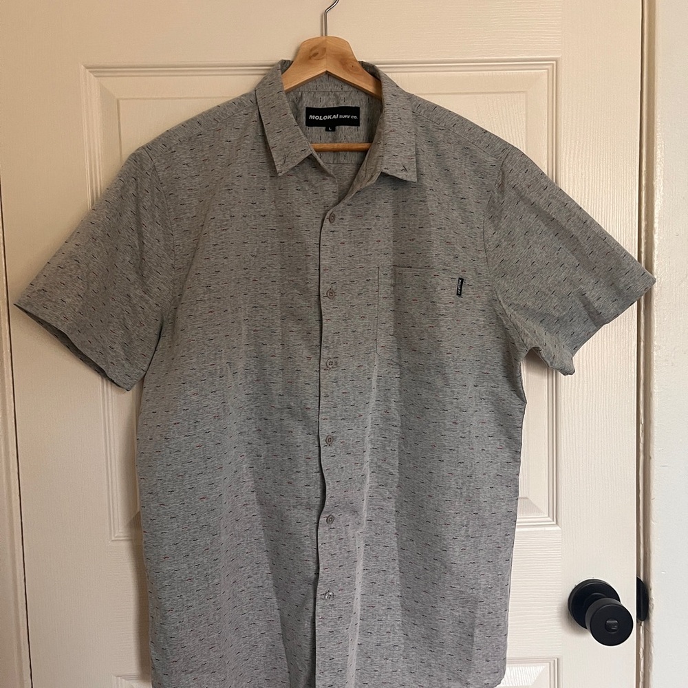 Mustache Print Short-Sleeve Button-Down Shirt - Heather Gray